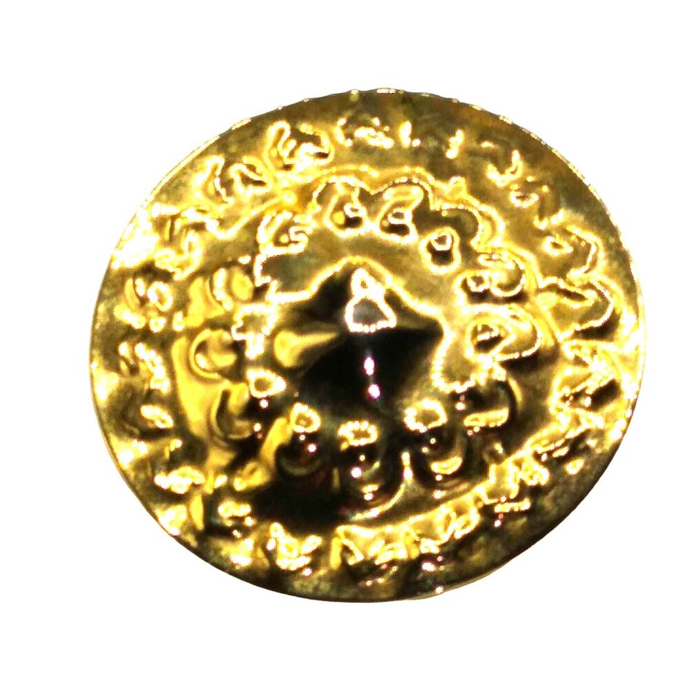 Vintage Large Gold Tone Scarf Clip, Repousse Shield Shawl Slide, Circle Round